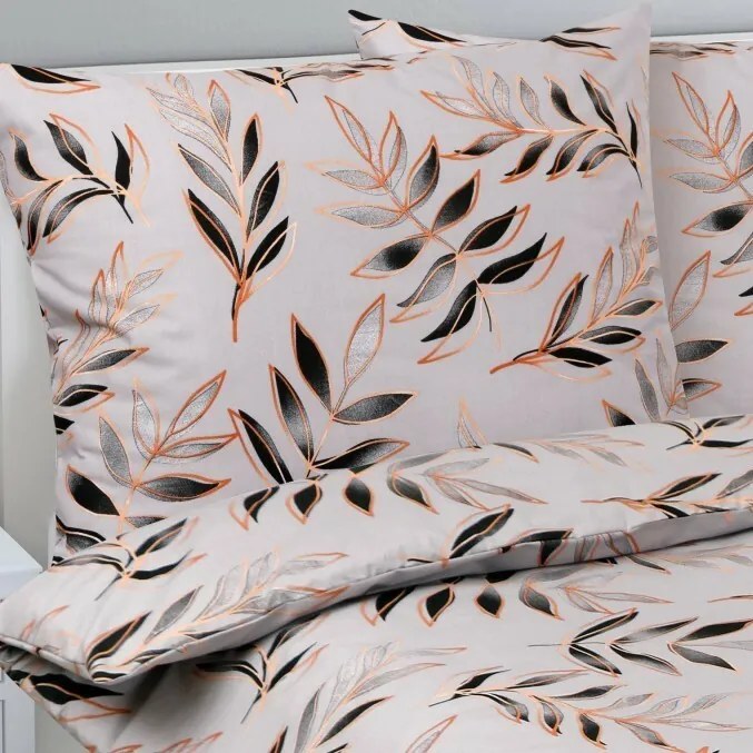 Bellatex Leaf pamut ágyneműhuzat szürke, 140 x 220 cm, 70 x 90 cm, 140 x 220 cm, 70 x 90 cm