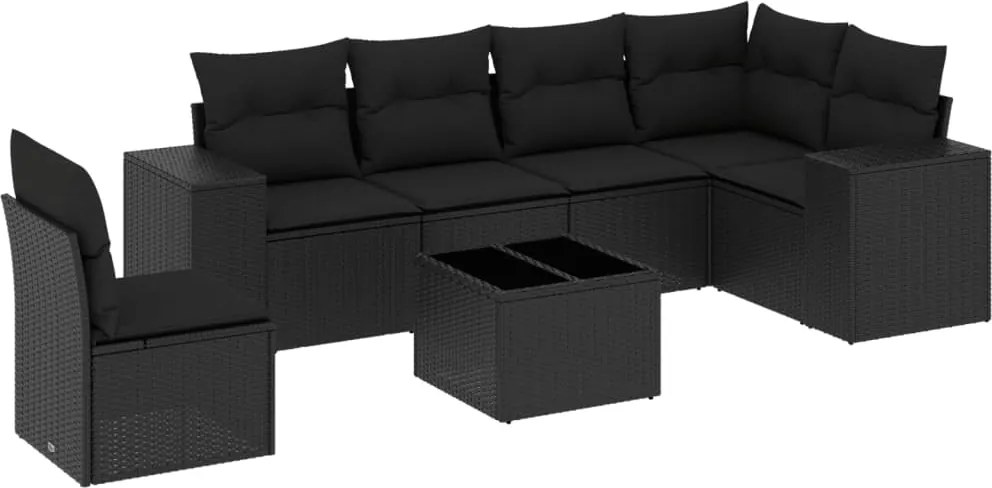 vidaXL 7 részes fekete polyrattan kerti ülőgarnitúra párnával