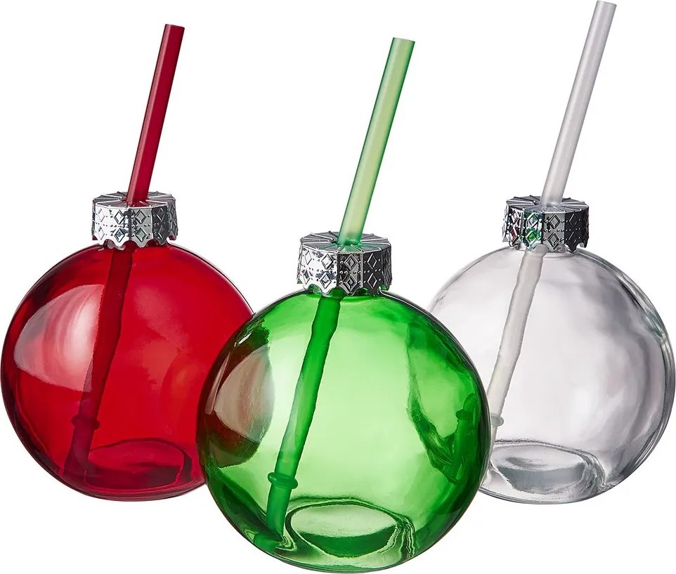 SANTA'S BUBBLE üveg pohár szívószállal, piros