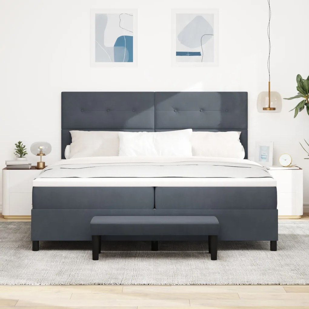 Box Spring ágy matraccal és paddal Sötétszürke 200x200 cm Bársonyos