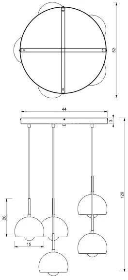 Csillár zsinóron COOL 5xE27/60W/230V fekete