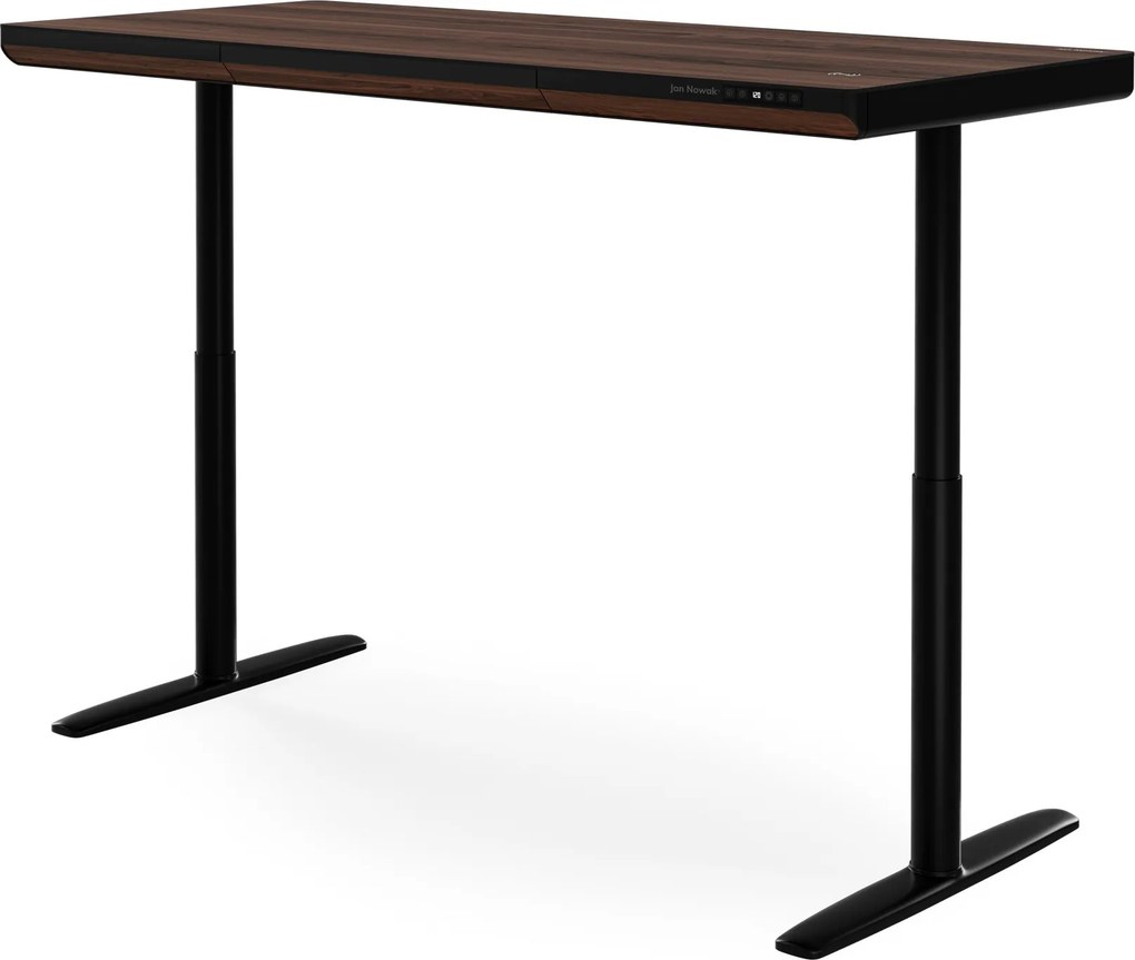 Elektromos ülő-álló íróasztal fiókkal és Qi vezeték nélküli töltővel fekete/dió, 1600 mm: ELLIS