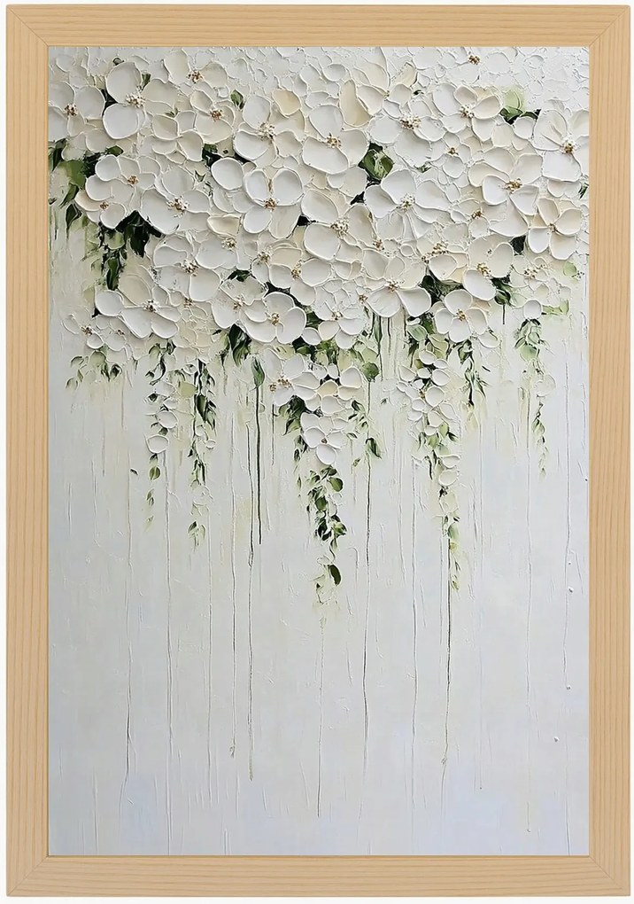 Poszter Keret Fa Természet Olaj Impasto 3D Fehér Kúszó Virágok 40x60