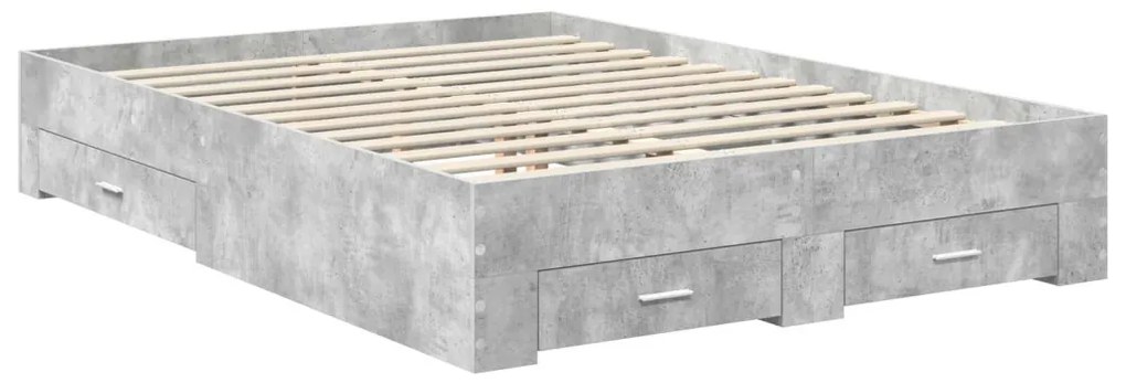 vidaXL Ágykeret fiókkal fejtámlával Beton Szürke 140 x 200 cm Faanyag