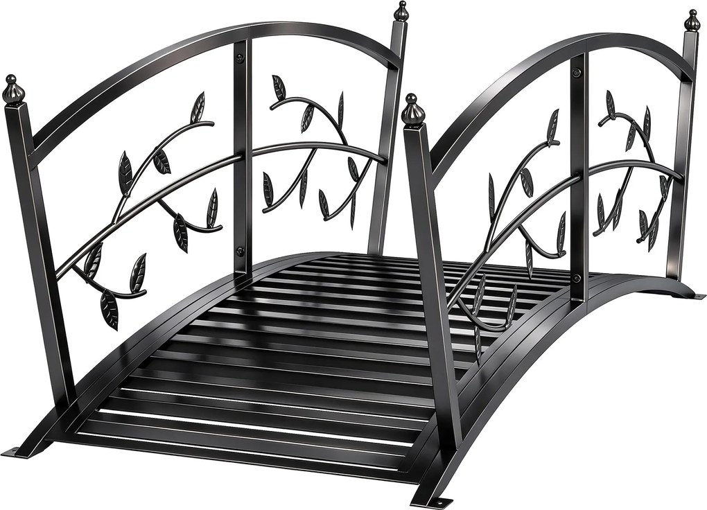 Outsunny fém kerti híd, 120 cm — díszes indás-levél minta és biztonsági korlátok, 100 kg teherbírás, porfestett fekete — egyszerű összeszerelés | Aoso