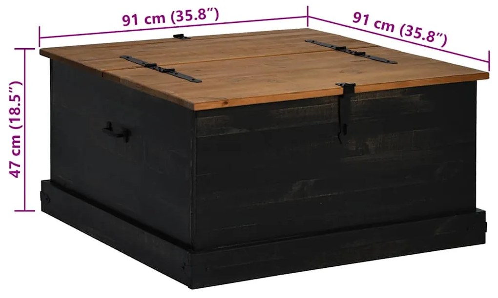 fekete tömör fenyőfa HALDEN tárolószekrény 91x91x47 cm