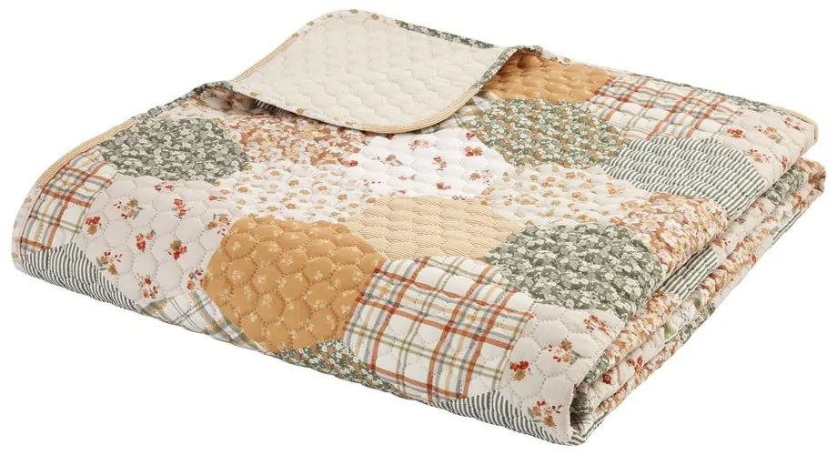 Sárga-bézs steppelt ágytakaró 220x230 cm Floral Patchwork – Catherine Lansfield