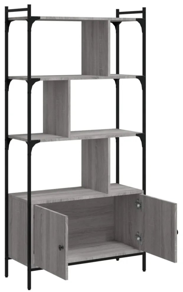 szürke sonoma szerelt fa könyvespolc ajtókkal 76,5x30x154,5 cm