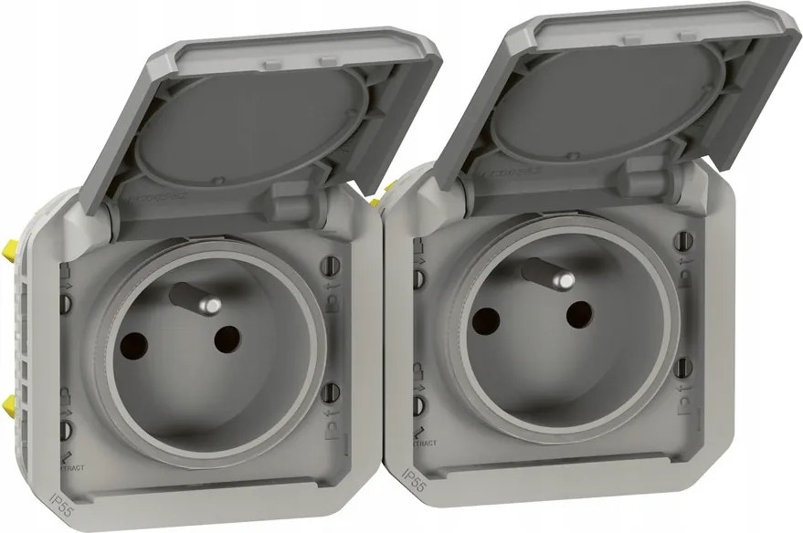 Dupla aljzat földelt 2x2P+Z, vízszintes, mechanizmus 16A-250V~- szürke,