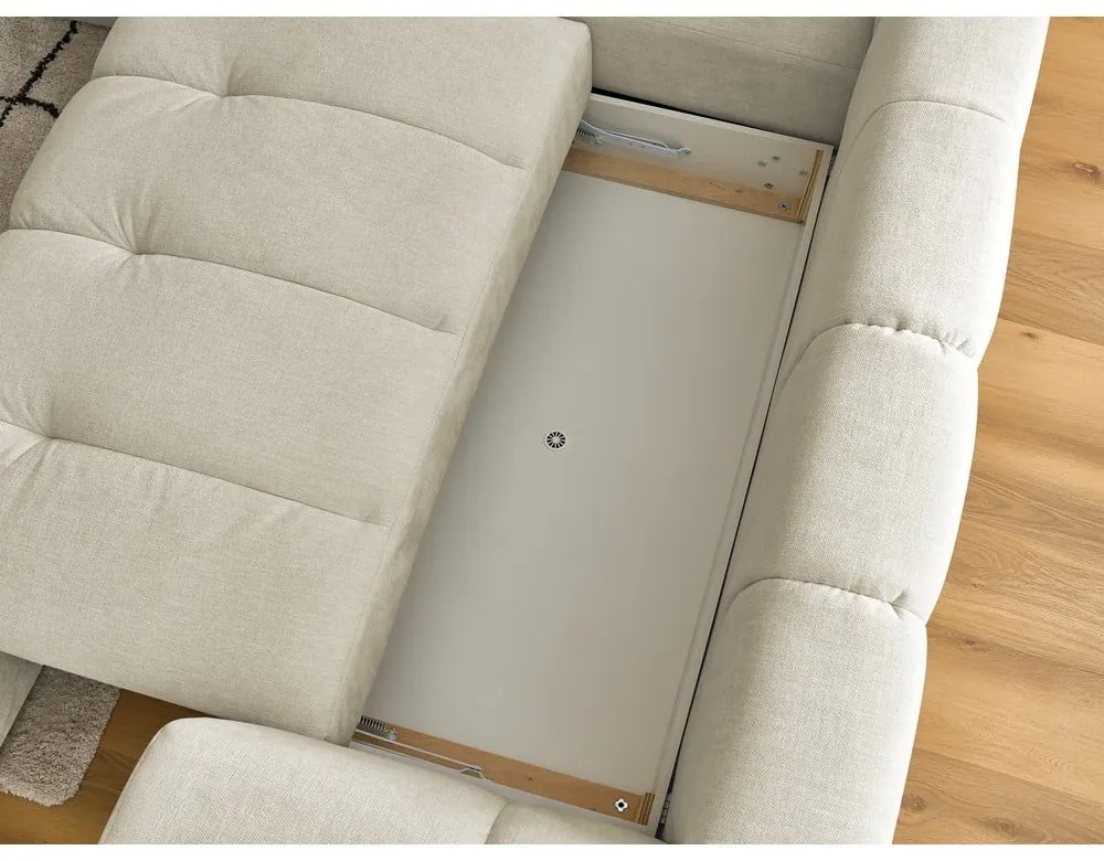 Bézs kinyitható-tárolóhelyes sarokkanapé (bal oldali-L alakú) Fuji – Bobochic Paris