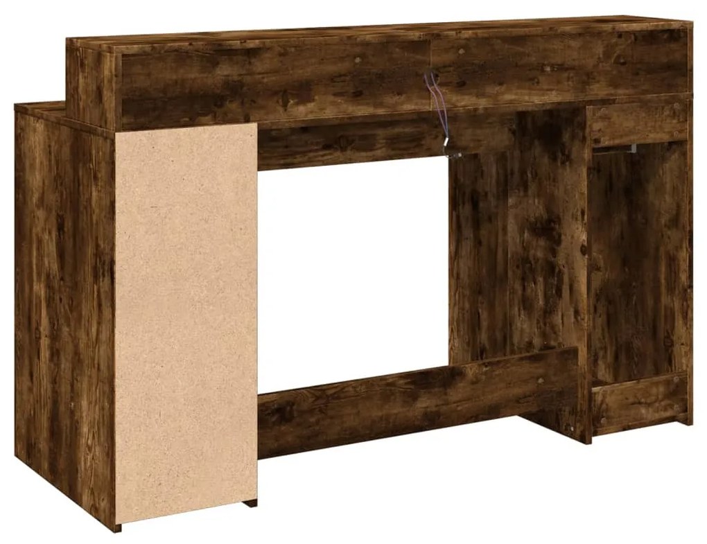 füstös tölgy színű szerelt fa íróasztal LED-ekkel 140x55x91 cm