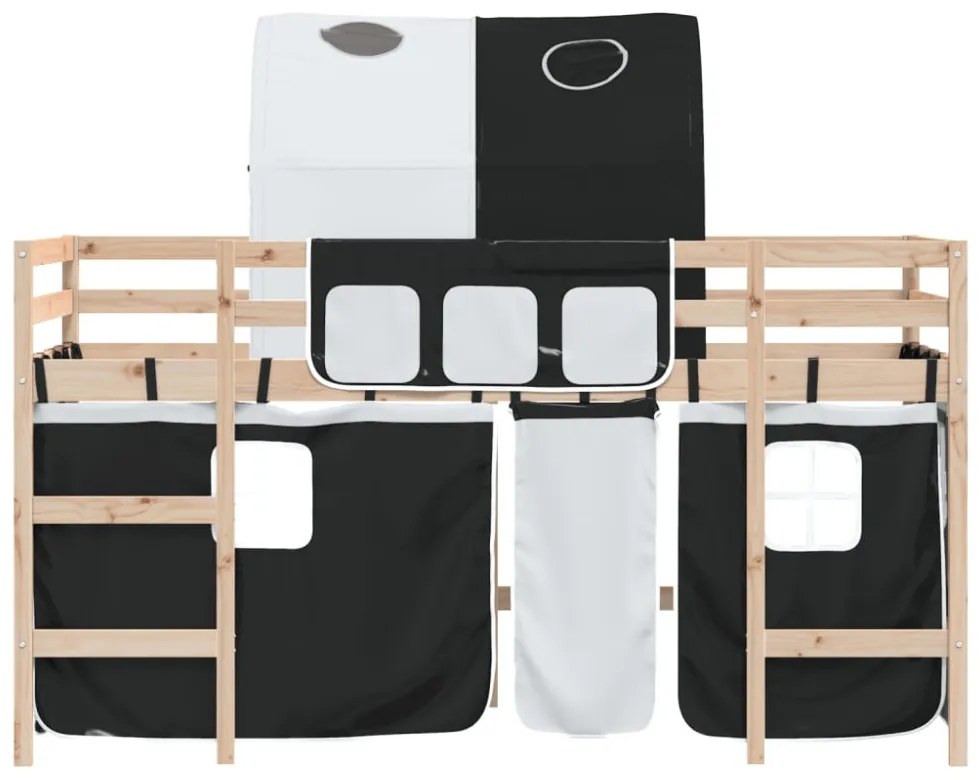 fehér-fekete tömör fenyő gyerek galériaágy alagúttal 90x190 cm