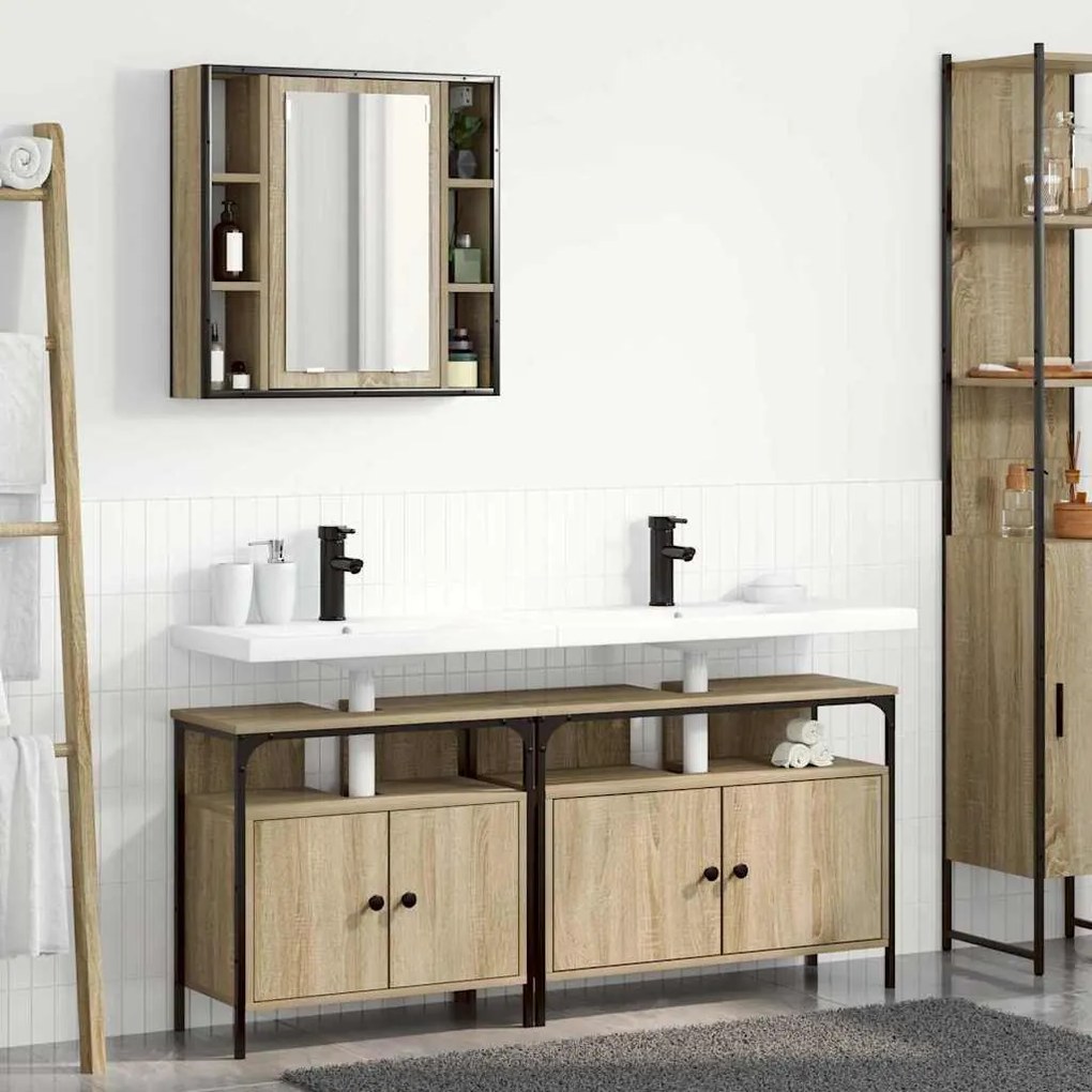 Fürdőszobai Szekrény Szett 3 pcs sonoma tölgy 80 x 30 x 60 cm