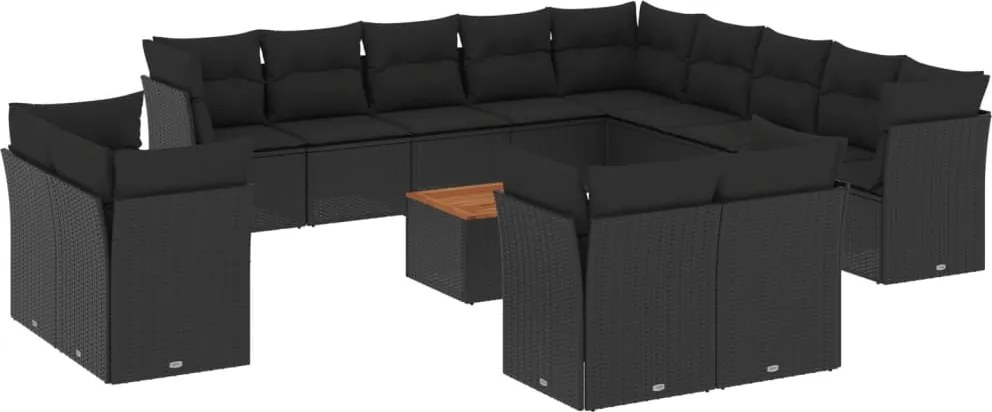 vidaXL 14 részes fekete polyrattan kerti ülőgarnitúra párnákkal
