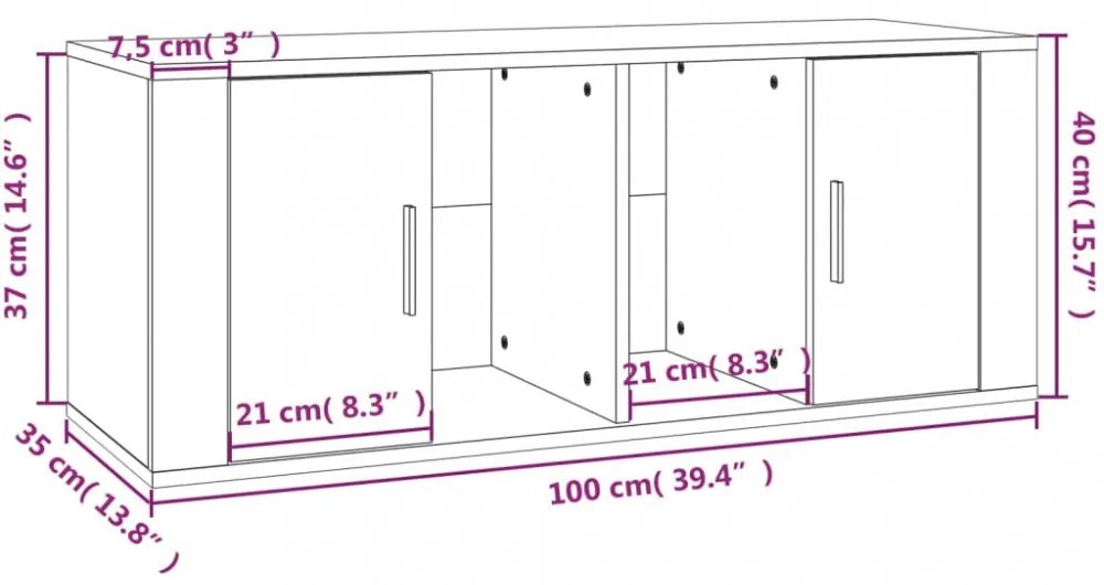 fehér magasfényű szerelt fa TV-szekrény 100x35x40 cm