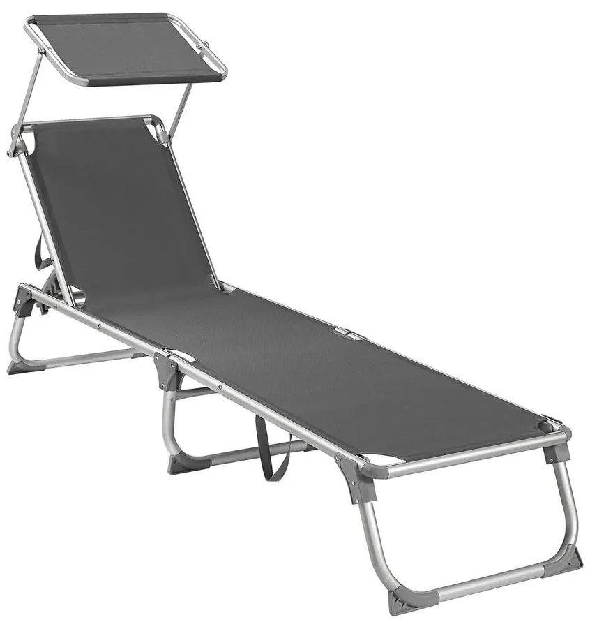 Napozóágy 55x193x31 cm, állítható napozóágy napellenzővel, füstszürke