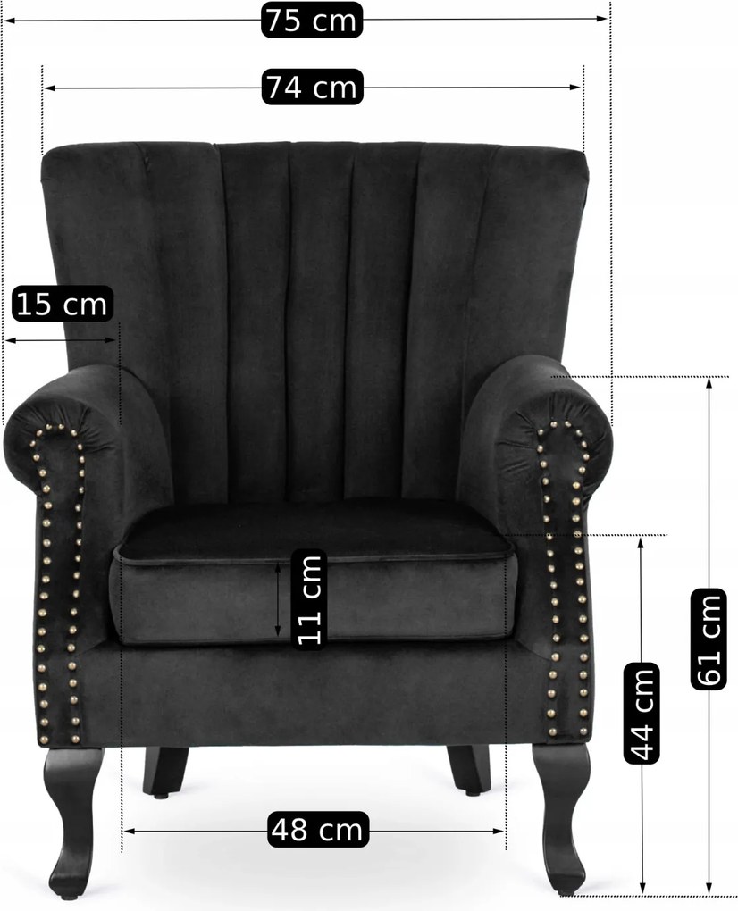 Fotel fekete bársony kárpittal – MALLO