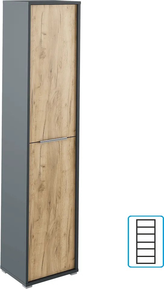 Magas szekrény polcokkal, grafit/tölgyfa artisan, RIOMA NEW TYP 06
