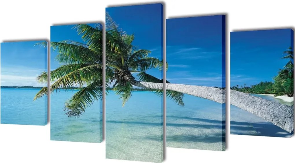 vidaXL Nyomtatott vászon falikép szett tengerpart pálmafával 200 x 100 cm