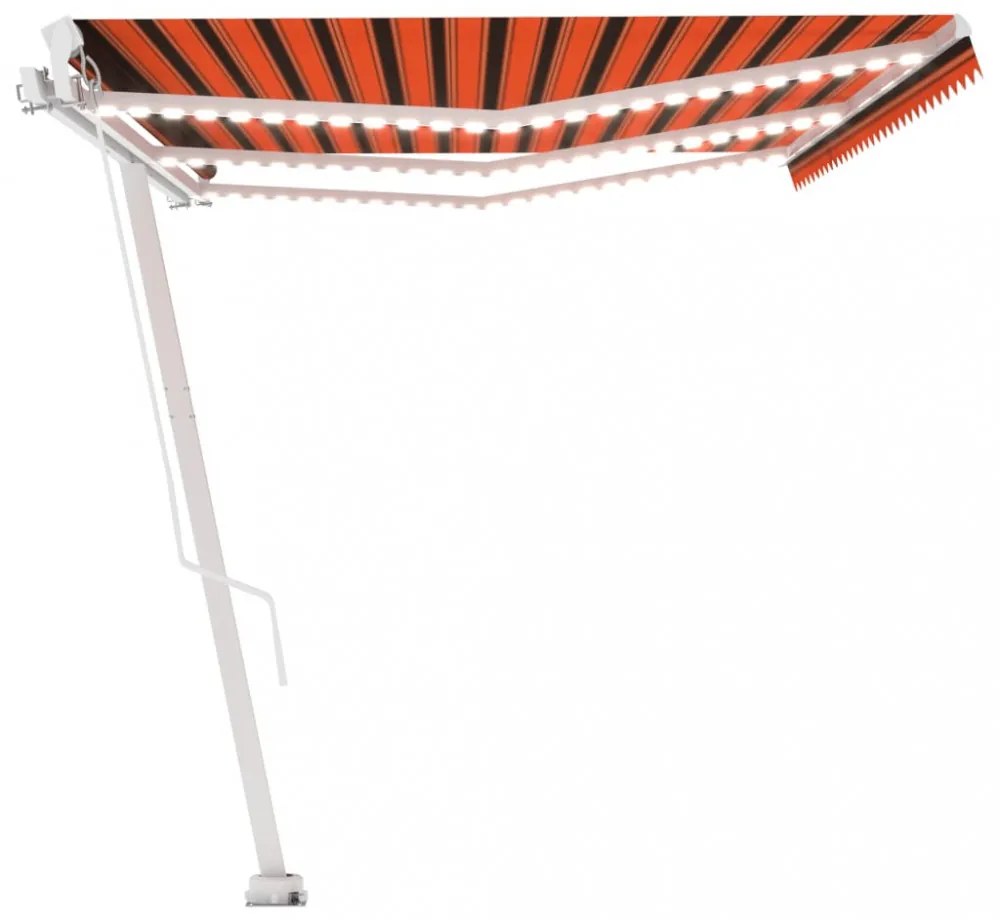 narancs és barna kézzel kihúzható LED-es napellenző 600x300 cm