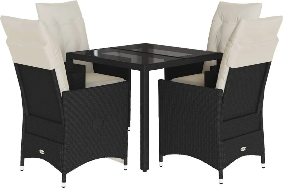 vidaXL 5 részes fekete polyrattan kerti étkezőgarnitúra párnákkal