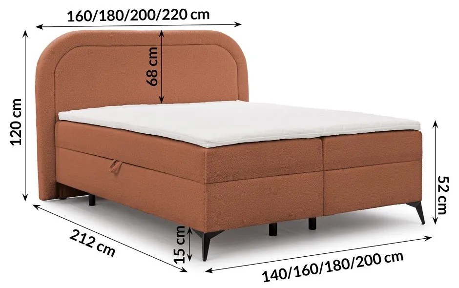 Narancssárga ágyneműtartós boxspring ágy 140x200 cm Ornes – Ropez