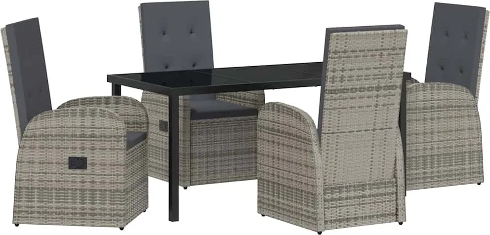vidaXL Kert étkező szett párnával 5 pcs Szürke polirattan