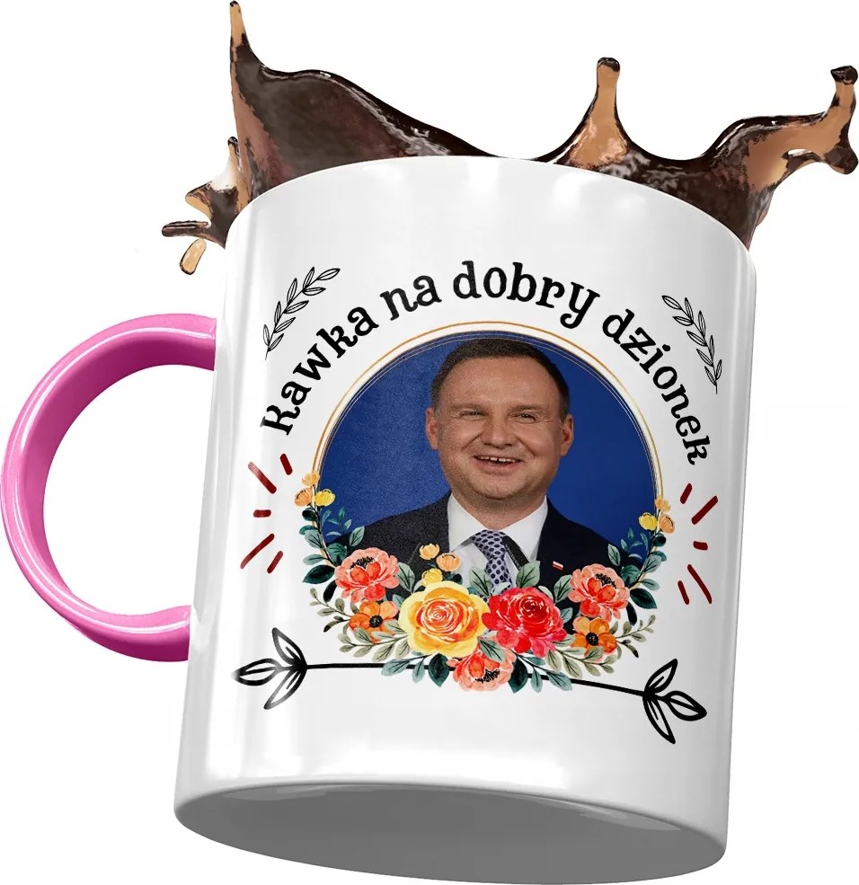 Rózsaszín bögre Andrzej Duda PiS elnök Ajándék Nyomtatott Fotóval
