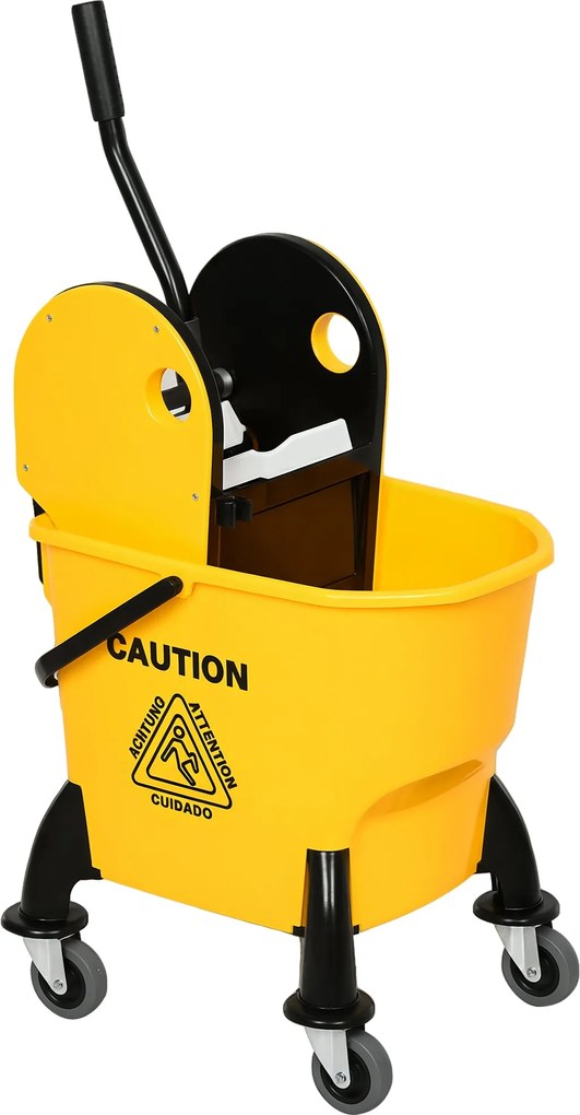 HOMCOM Tisztítókocsi Vödör Kihúzóval 26 Liter, Sárga, 44cm x 36cm x 90cm | Aosom