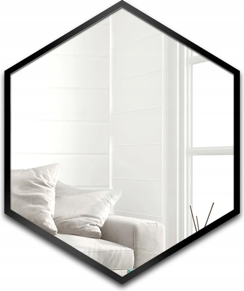 Hexa geometrikus tükör fekete Mdf keretben 50x58 falra szerelhető