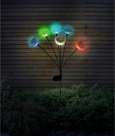 Globo 36091 Solar lámpa, rozsdamentes acél, matt fekete műanyag, átlátszó műanyag, tolókapcsoló, RGB színváltás, AA 300mAh 1.2V elemmel, IP44, M: 700 mm, tartozék: 6x RGB LED 0.1W 1.2V
