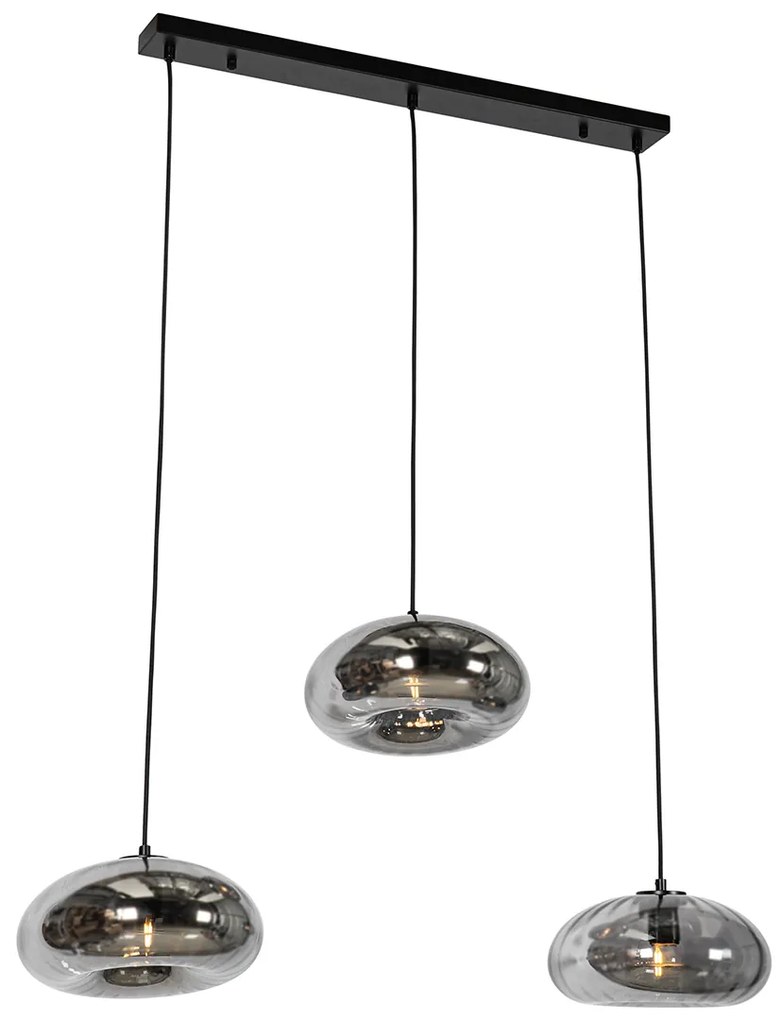 Függőlámpa fekete füstüveggel, ovális, 3-lámpás - Ayesha