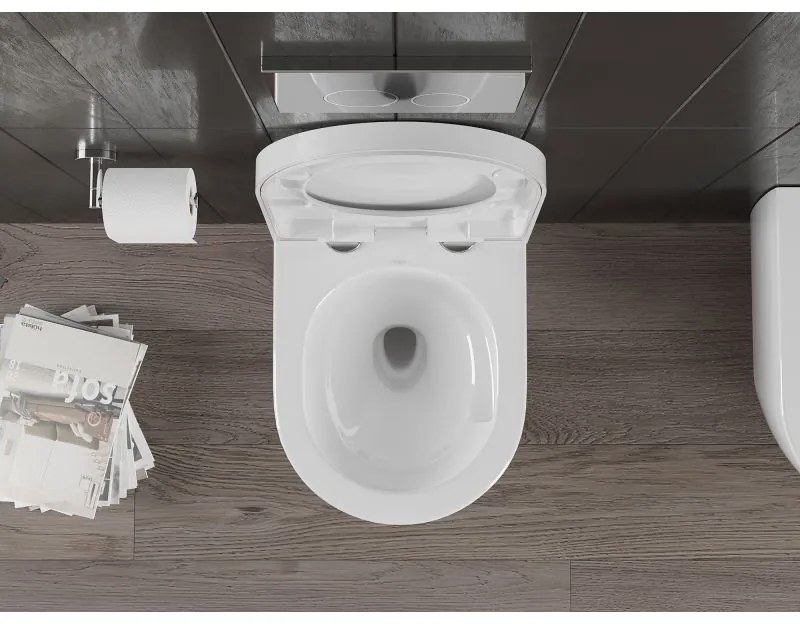Mexen Carmen, falra akasztható wc csésze 490x365x340 mm, Perem nélküli Tornado + duroplast wc ülőke, fényes fehér, 30880200T
