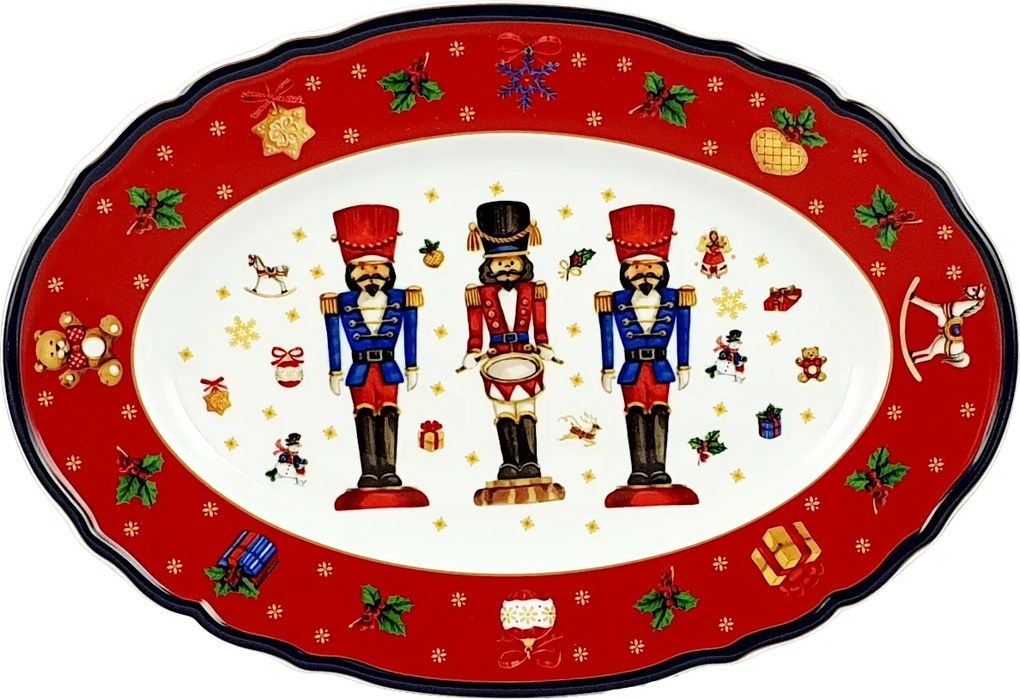 Ovális tál 32 cm piros |csendes ÉJ|Karácsonyi porcelán|Gumi