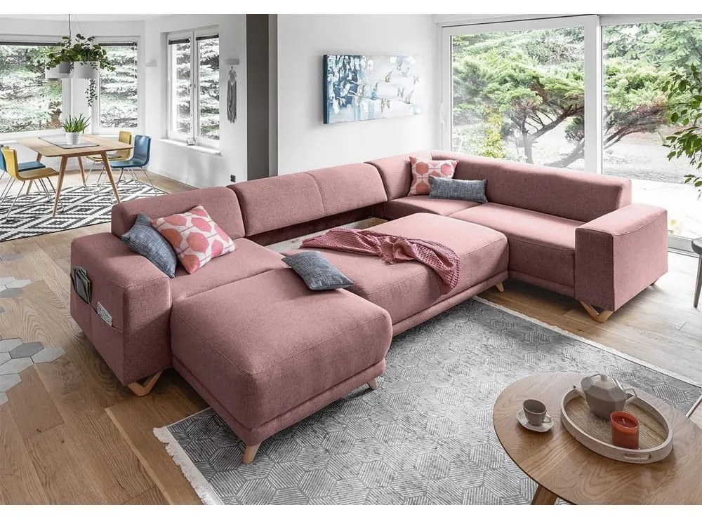 Rózsaszín kinyitható-tárolóhelyes sarokkanapé (jobb oldali-U alakú) Classy Sophie – Miuform