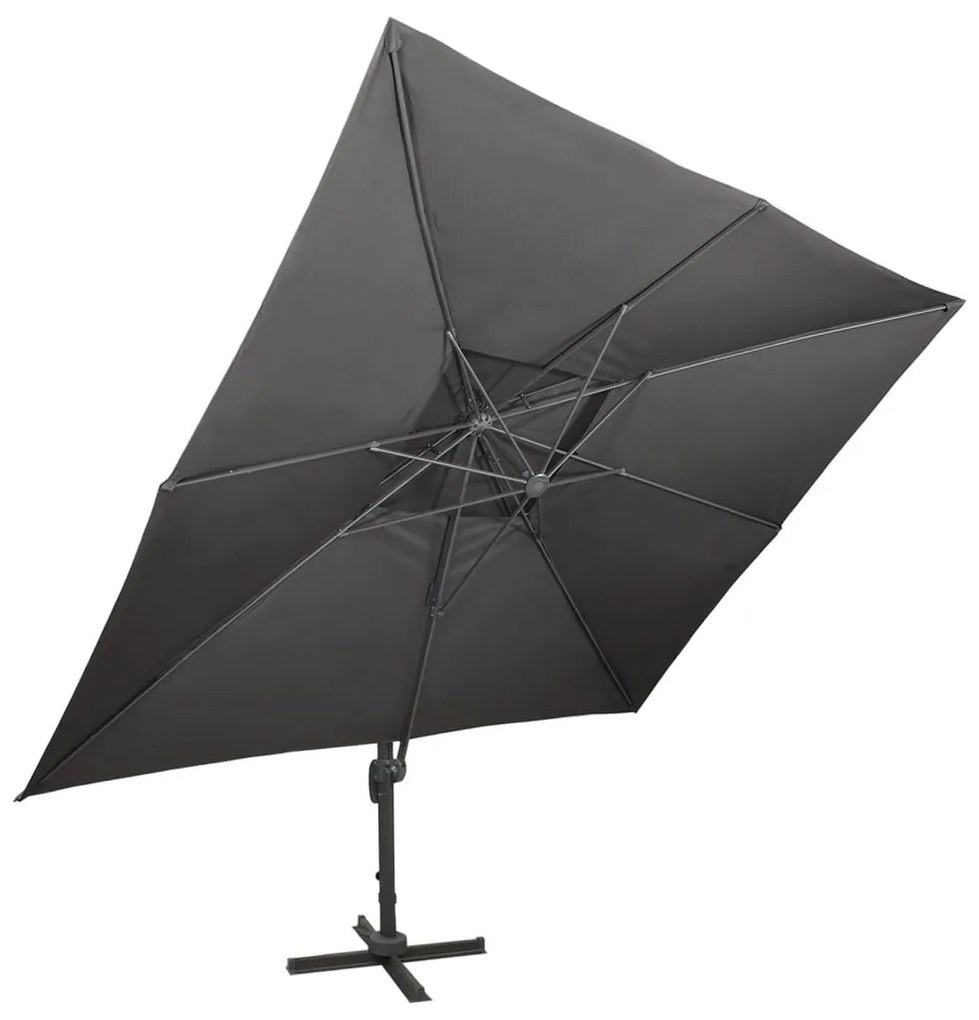 antracit színű konzolos kerti napernyő dupla tetejjel 400 x 300 cm