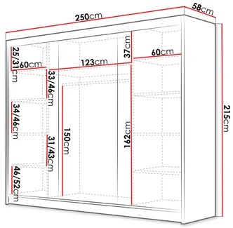 Ruhásszekrény tolóajtókkal Fozzurt VII 250 (fekete + arany) . 1105713