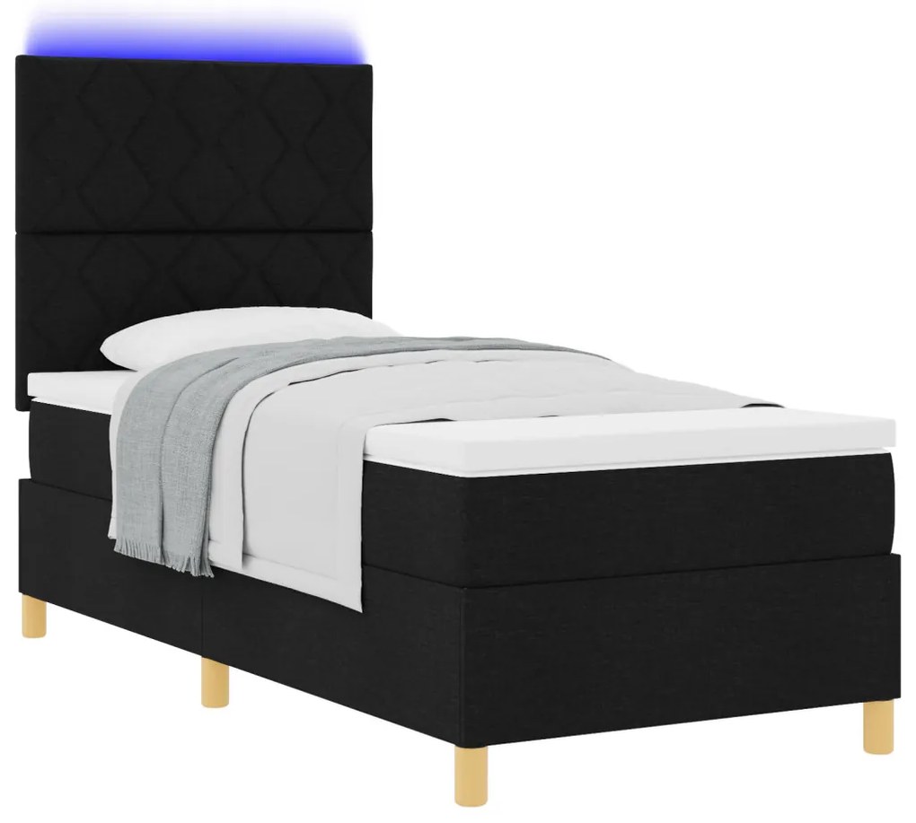 Box Spring Ágy matraccal & LED Fekete 90x200 cm Szövet