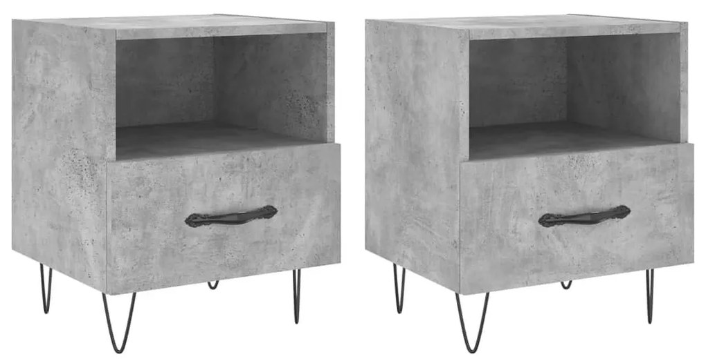 2 db betonszürke szerelt fa éjjeliszekrény 40 x 35 x 47,5 cm
