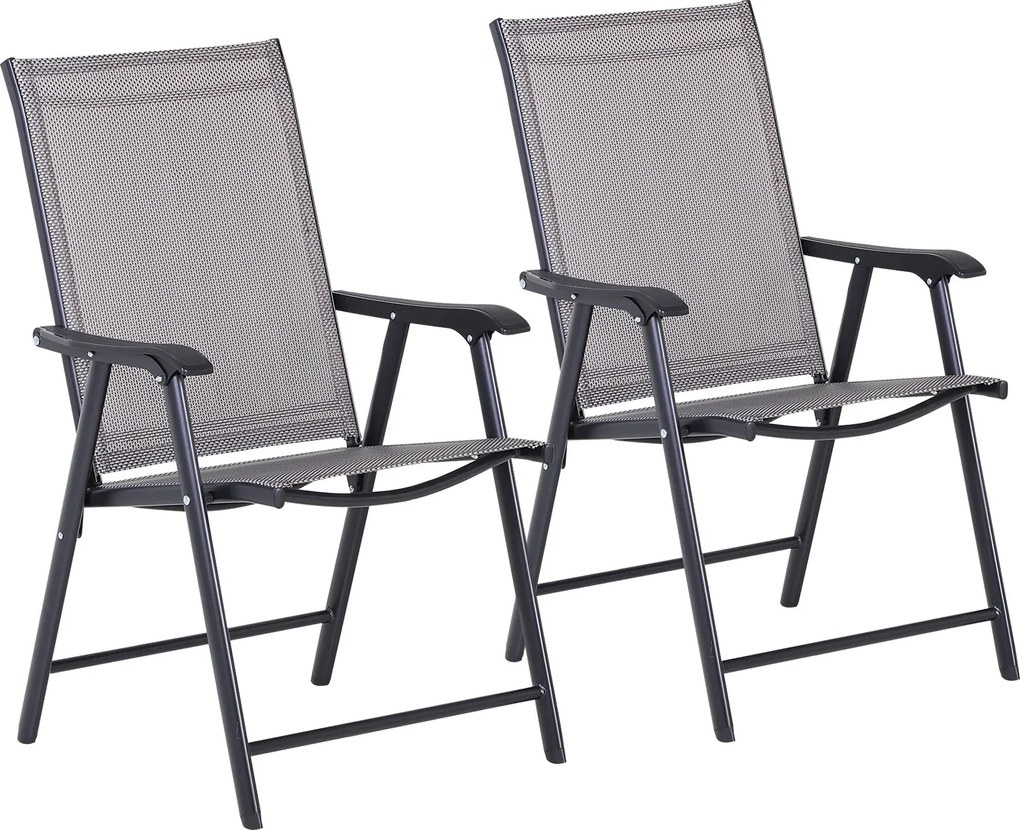 Outsunny Összecsukható Szék Karfával 2 db Káprázatos Szék Fém Szürke 58 x 64 x 94 cm | Aosom