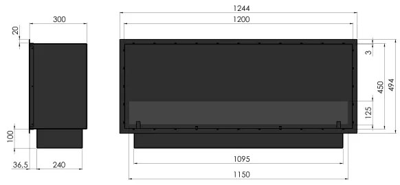 InFire - Beépített BIO kandalló 49,4x124,4 cm 6kW fekete