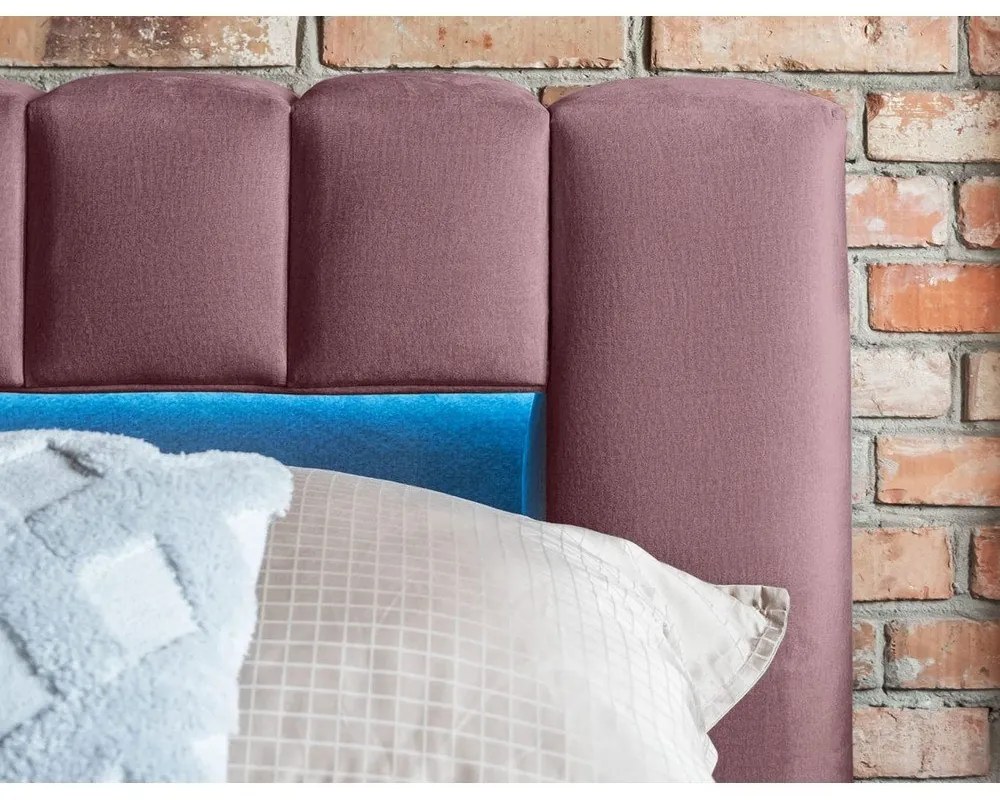 Rózsaszín kárpitozott ágyneműtartós franciaágy ágyráccsal 140x200 cm Lamica – ELTAP