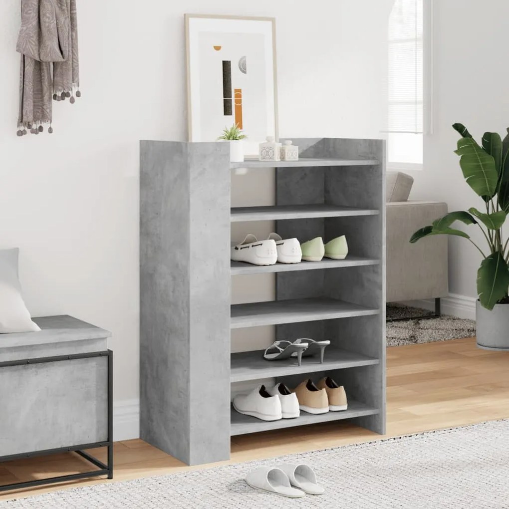 betonszürke szerelt fa cipősszekrény 74,5 x 37,5 x 100 cm