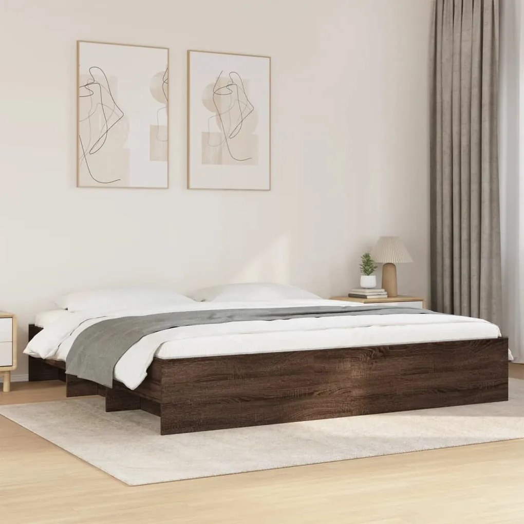 barna tölgy színű szerelt fa ágykeret matrac nélkül 180x200 cm
