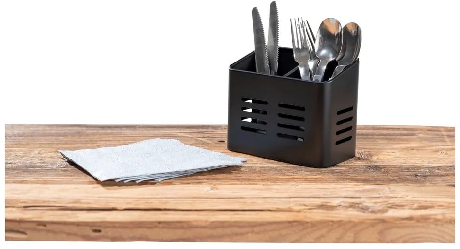 Fém evőeszköz és szalvéta tartó szett 2 db-os Black Outdoor Kitchen Baco – Wenko