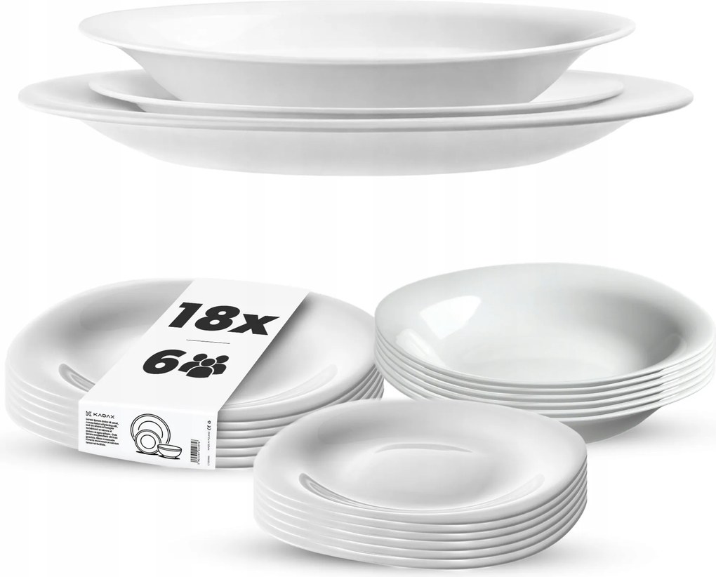 Étkészlet Tányér Készlet 18db-OS Tányér Szett Étkészlet Fehér