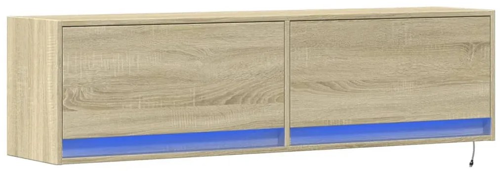 sonoma tölgy színű fali TV-szekrény LED-ekkel 140 x 31 x 38 cm
