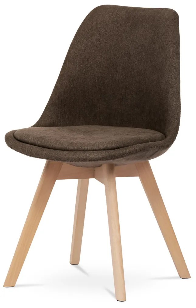 Scaun de sufragerie, material maro, picioare din lemn de fag