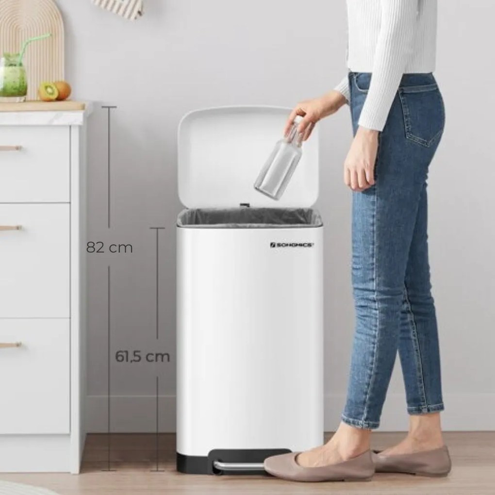 SLOW lassan záródó szemetes, 30l, fehér SongmicsHome