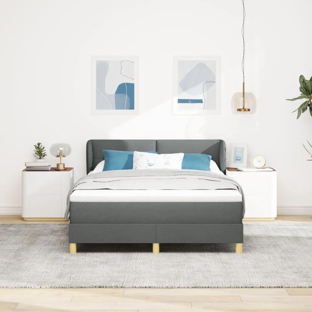 Boxspring Ágy Matraceval - Sötétszürke, 140x200 cm, Szövet